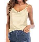TOUTOUAI Women's Silk Satin Camisole Cowl Neck Tank Top Cami Silky Basic Tank Shirt Blouses (Champagne, 14)