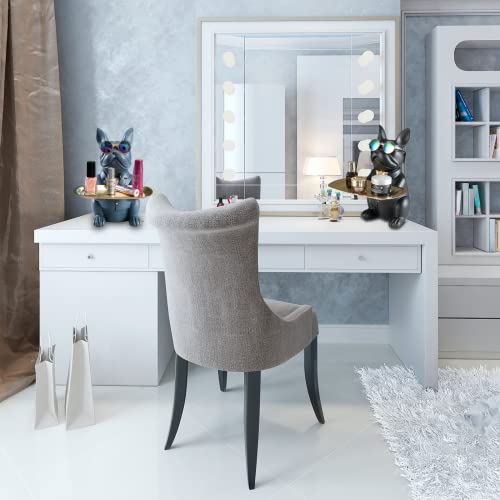 Pzlnd Butler Statue With Metal Trays, Resin French Bulldog Sculpture, Key Bowl For Entryway Table, Desk Candy Bowl, Jewelry Earring Tray, Multipurpose Sculpture Home Decor,Coin Piggy Bank (Black) #TOP5