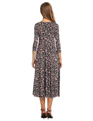 Image of HOTOUCH Women's 3 /4 Sleeve A-line and Flare Midi Long Dress