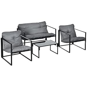 Outsunny Gartenmöbel-Set Stahl für 4 Personen Grau