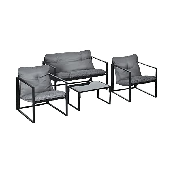 Outsunny Gartenmöbel-Set Stahl für 4 Personen Grau