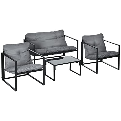 Outsunny Salon de Jardin extérieur 4 pièces avec Coussins Ultra-épais 15cm - Ensemble mobilier de Jardin et Salon Bas pour terrasse - canapé 2 Places avec...