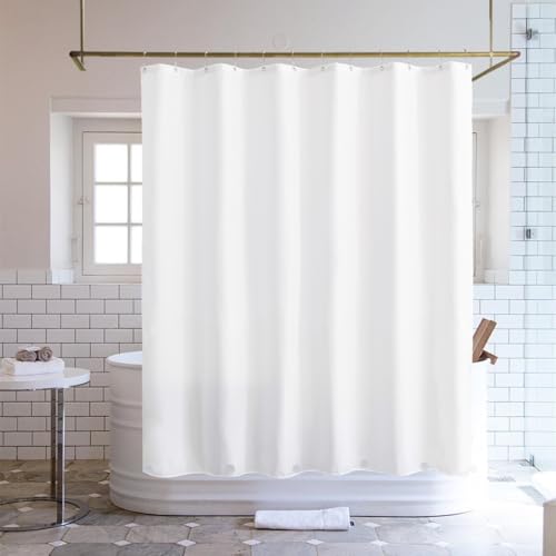 Image of Felisa Long Fabric Shower Curtain Liner with 6 Magnets,72W x 75L, Waterproof & Hotel Quality Shower Liner for Bathroom,Soft Cloth Shower Curtain Liners,Machine Washable,White,Cortinas de Bano