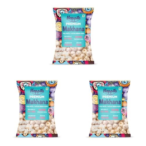 Image of Happilo Premium All Natural Fox Nuts (Phool Makhana) 100g | Lotus Seeds, Gorgon Nuts, Puffed Kernels, Hand-Picked (Pack of 3)