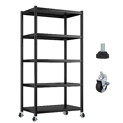 5 Tier Lightweight Storage Metal Shelves, Kitchen Storage Shelves Garage Shelving Unit, Large Capacity Commercial Storage Rack, Utility Shelf for Pantry Closet Office Laundry (32" Lx16“ Wx63” H)