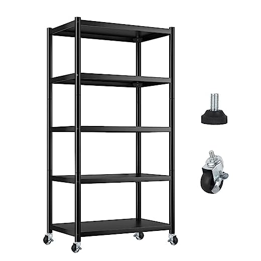 5 Tier Lightweight Storage Metal Shelves, Kitchen Storage Shelves Garage Shelving Unit, Large Capacity Commercial Storage Rack, Utility Shelf for Pantry Closet Office Laundry (32" Lx16“ Wx63” H)