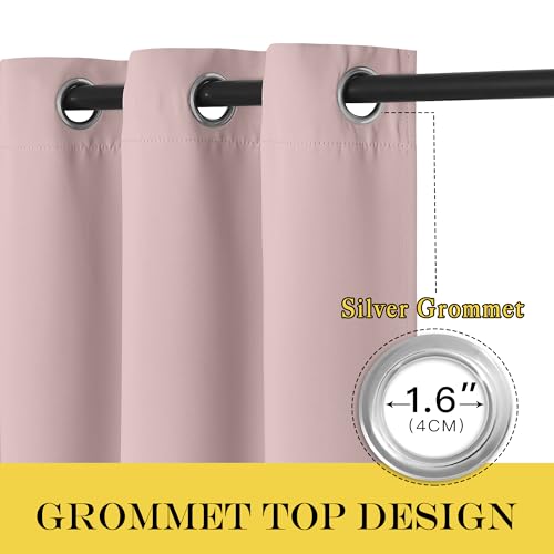 NICETOWN Baby Pink Curtains for Nursery, Sliding Glass Door Grommet Thermal Insulated Blackout Curtain Room Divider Sound Reducing Window Treatment for Kids Room/Bedroom, 1 Panel, W100 x L84