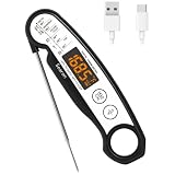 Searon Thermomètre à viande numérique rechargeable – FT003 à affichage LED – Thermomètre de cuisine à lecture instantanée pour lait, bonbons, eau, huile, barbecue, fumoir étanche (noir)