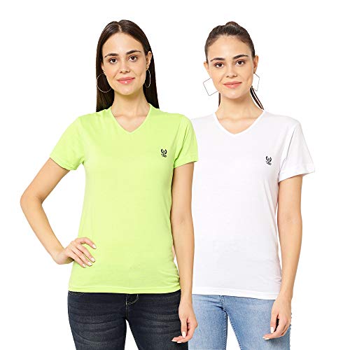 Image of Mack Jonney Women Cotton Blend V Neck Half Sleeve Regular Fit T-Shirt (Pack of 2)
