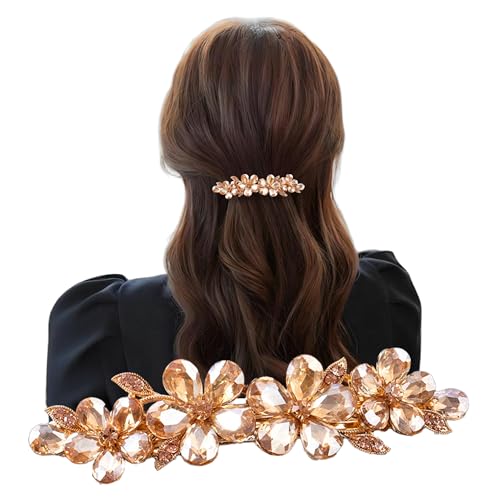 XIMEO Fancy Hair Clips for Women – Champagne Flower Crystal