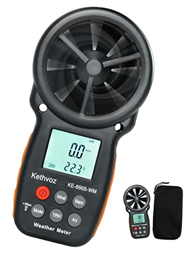 Handheld Anemometer Wind Speed Meter, Kethvoz Digital Windspeed Tester w/ Barometer Altimeter Measure Air Velocity Temp Altitude Humidity for HVAC Air Vent Drone Shooting Hiking 866B-WM