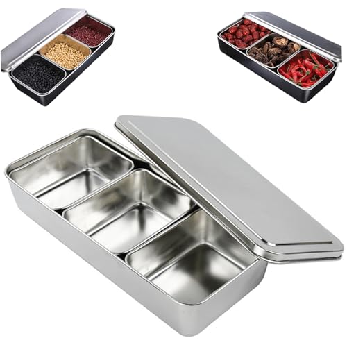 Caja de condimentos de acero inoxidable con 3 compartimentos para especias 3