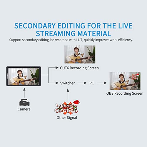 Feelworld Cut6 6 Inch Recording Monitor Field Camera Dslr Usb2.0 Recorder, 1920X1080 Touch Screen Waveform Hdr Hdmi Loop Out Lut 4K Hdmi Input #TOP2