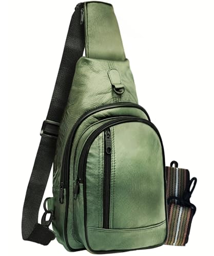 Genuine Leather Sling Bag for Women with Additional Strap - Mens Leather Crossbody Bags Multipurpose Travel Shoulder Metallic Bag For Men - Chest Bags Cross body Backpack slingbag for Women