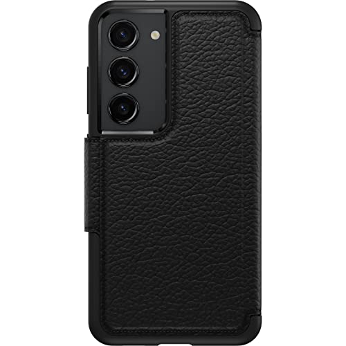 OtterBox Galaxy S23 Strada Series Case - Single Unit Ships in Polybag Ideal for Business Customers - SHADOW (Black) card holder genuine leather pocket-friendly folio case
