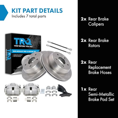 Image of TRQ Rear Brake Pad and Rotor Set Semi Metallic Rotors Calipers Compatible with 1998-2005 Chevrolet Blazer 1998-2001 GMC Jimmy