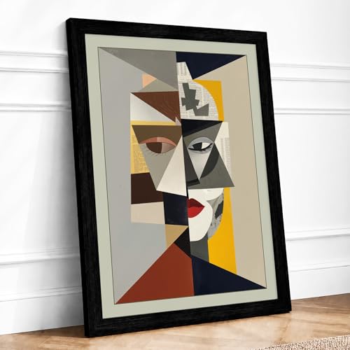 Image of Fragmented Face Geometric Framed Wall Art Print A4 (29.7×21cm) Black, Wall Decor for Living Room, Bedroom, Office & Home, Ready to Hang, Art Gift