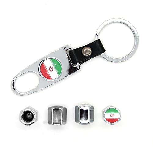 Générique Lot de 4 bouchons de valves avec logo et porte clé Iran Chromé