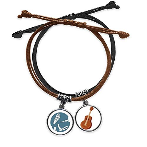 Pulsera de esqueleto azul ajustable en cuero y cuerda para amantes de la guitarra
