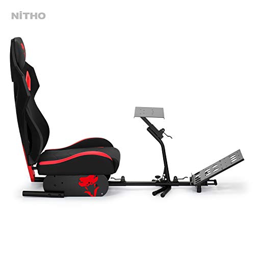 Image of NITHO Viper RT-1 R Extra Solid Racing Seat, Simulator Cockpit Steering Wheel Pedal Stand Supporter, Red /Black