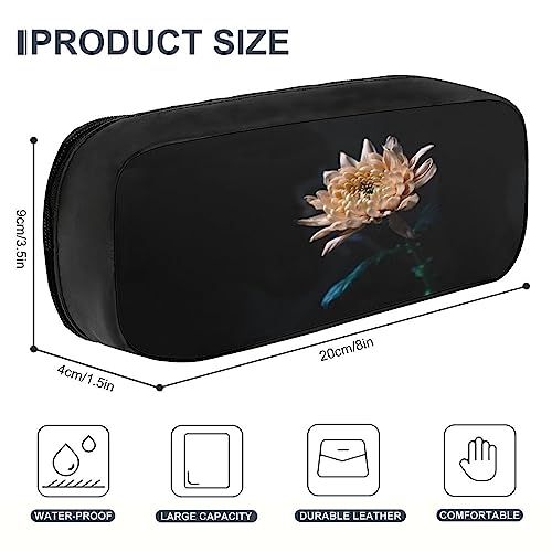Fionel Peach-Flower-In-Dark Pu Leather Quad Pen Case Zipper Pencil Pouch Holder For Pens Case Office Storage Box Organizer Pen Bag(8×1.5×3.5 In) #TOP1