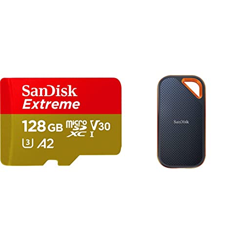 SanDisk 128GB Extreme microSDXC UHS-I Memory Card with Adapter - Up to 160MB/s, C10, U3, V30, 4K, A2, Micro SD - SDSQXA1-128G-GN6MA SanDisk 1TB Extreme PRO Portable SSD
