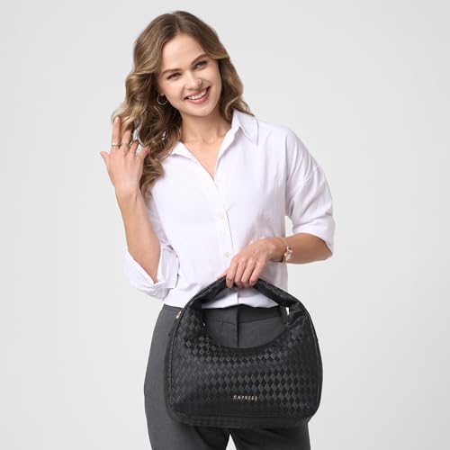 Image of Caprese Maddy Medium Hobo Bag for Women with Adjustable & Detachable Strap | Stylish Textured Handbag for Everyday Use | Perfect for Casual Outings, Work, Travel, and Special Events