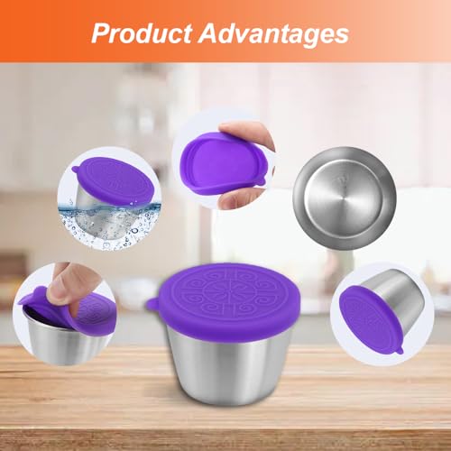 Image of 6x1.6 /2.4 Oz Salad Dressing Container To Go Condiment Containers Coverd Lids,Small Reusable Stainless Steel Sauce Containers For Lunch Boxes Picnics Travel Meal Prep Kitchen Storage (6PC-2.4oz)