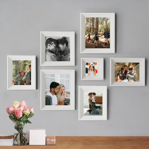 Image of Art Street Set of 7 Adore Premium 3D Photo Frame for Living Room, Home Decoration & Office Decor, Wall Picture Frame (White, 8x10, 8x6, 8x8 and 5x5 Inch)