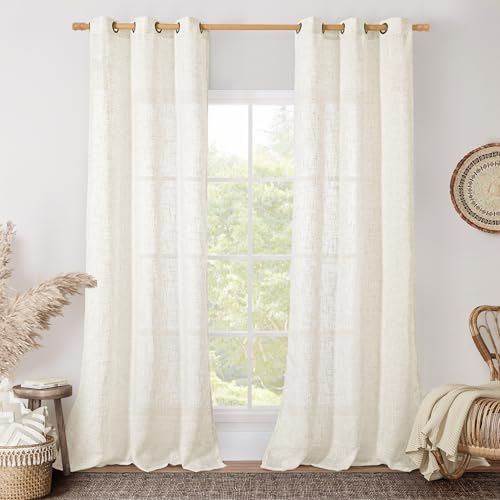 Image of LAMIT Cream Linen Curtains 84 Inch Length 2 Panels for Living Room, Light Filtering Boho Window Treatments Semi Sheer Neutral Vertical Drapes with Bronze Grommet for Bedroom, 38 X 84 Inch
