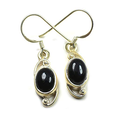 Pendientes de plata de ley mujer con piedra natural ónix negro artesanal