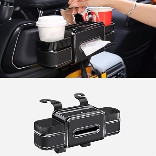 Multifunctional Car Seat Back Organizer Box with Drink Cup Holder Makeup Mirror Tissue Box& Hooks for Car Seat Back New Upgrade Car Headrest Backseat Organizer Suitability for Wife Girlfriend