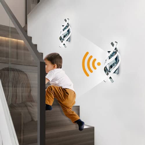EIDEARAY LED Wandleuchten mit Bewegungsmelder,16W LED Silber Stilvolle Wandbeleuchtung,Gebogenes Design Wandlampe Mit Stecker für Büro Wohnzimmer Hotelzimmer Treppenhaus Lampe Kaltweißes Licht 6000K Cover