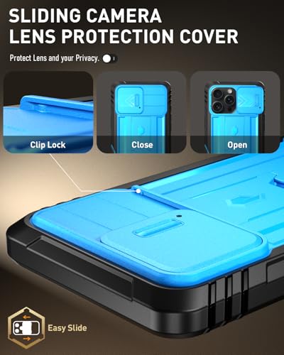 Image of Poetic Revolution Case for iPhone 16 Pro Max 6.9 inch, [Slide Camera Cover], Full-Body Military Grade Rugged Shockproof Cover with Kickstand and Built-in-Screen Protector, Light Blue