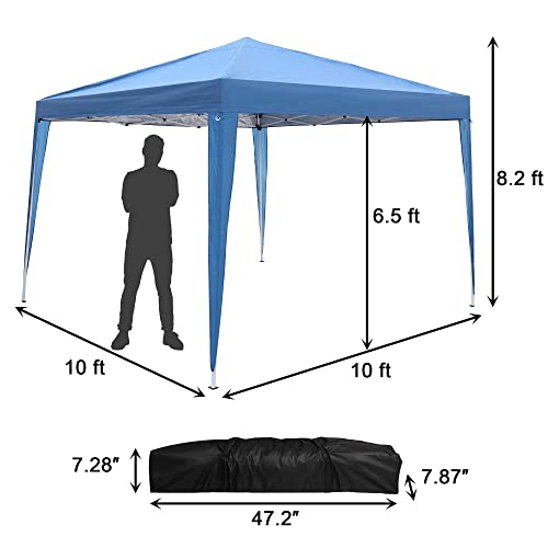 Lonabr 10X10 Pop Up Gazebo Height Adjustable Outdoor Canopy For Patio, Backyard Tent Canopy, Blue #TOP1