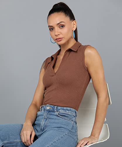 Image of Rock Paper Scissors Womens Collared Neck Crop Tank Top Stylish Tops
