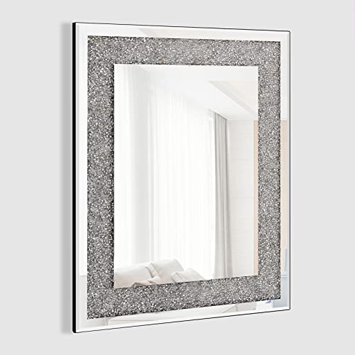 Crystal Crush Diamond Wall Mirror Rectangle Silver Mirror For Home Decoration Wall Decoration Wall Hang Frameless Mirror Acrylic Diamond Wall-Mounted Mirror Home Décor #TOP1