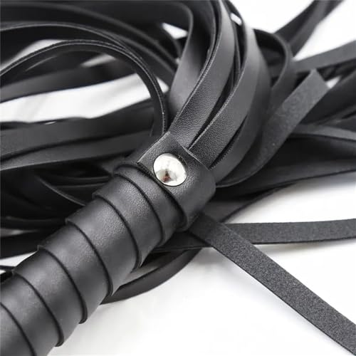 Látigo de cuero negro flexible hecho a mano para props de fiesta de disfraces 2