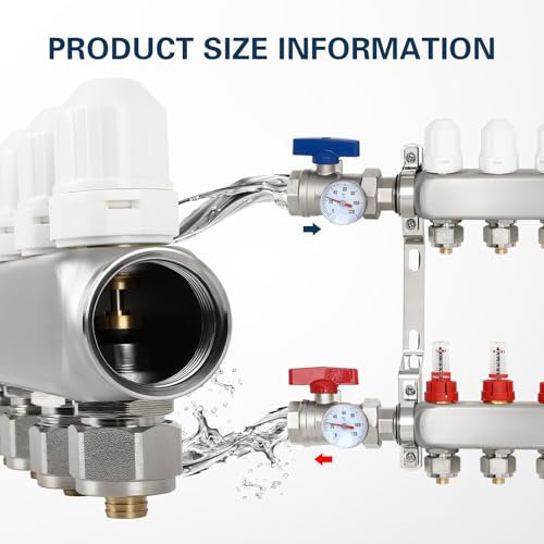 Image of Dollate 8 Loop Radiant Floor Heating Pex Manifold Stainless Steel Floor Heat Manifold Kit Hydronic Radiant Floor Heating