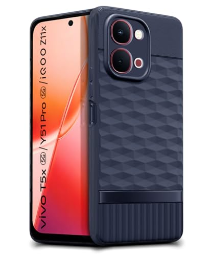 Image of WOW IMAGINE Back Cover for iQOO Z11x | Vivo T5x 5G with Hexa Cube Design | Ultra Slim Soft Rubberised Case | Inner Velvet Fabric | Flexible Mobile Case | Camera Protection - Blue