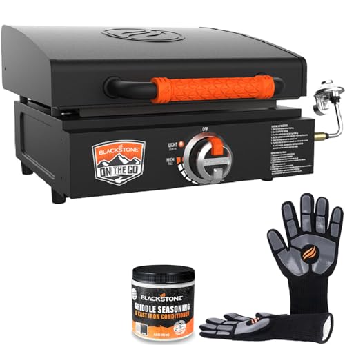 Image of 17 Inch Blackstone Griddle with Lid, Nonstick Tabletop Gas Griddle Outdoor with Seasoning & Conditioner and Blackstone Gloves Included