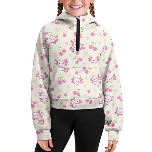 Girls Sweatshirts Half Zip Collar Sweatshirts Long Sleeve Pullover Top with Pocket