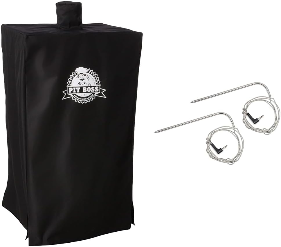 Pit Boss 5-Series Wood Pellet Vertical Smoker Cover, Black & Meat Probes – 2pk