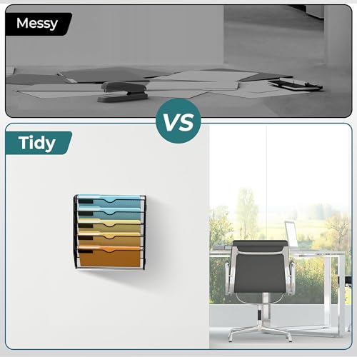 image for SUPEASY 5-Tier Wall File Organizer Mesh Office Mail Holder, Hanging Wa