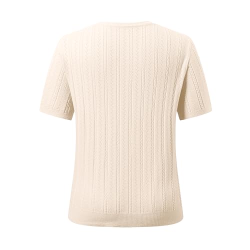 Betusline Women's Cable Knit Short Sleeve Crew Neck Summer Pullover Sweaters Solid Color Knitted Summer Pullover Tops2