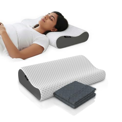 Image of Lifelong Memory Foam Cervical Pillow with Extra Cover for Neck Support | Orthopedic Contour Foam Pillow for Neck Pain with Breathable Cover | Fits Side & Back Sleepers | Pain Relief for Adults