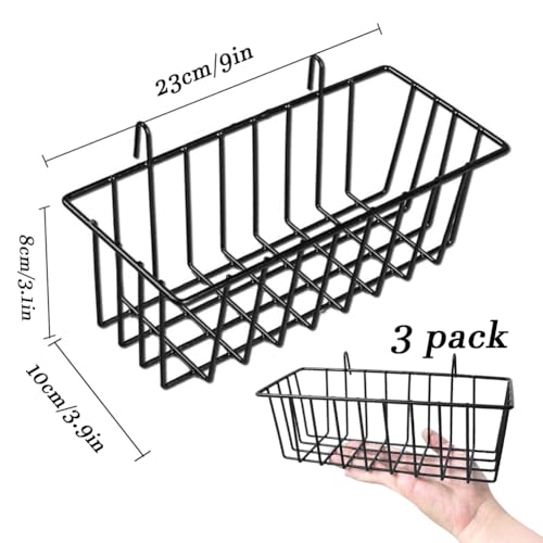 Gddochn 3 Pack Grid Panel Hanging Wire Basket, Storage and Display Basket for Wall, Kitchen, Home Decor Supplies, Potted Plants, Black