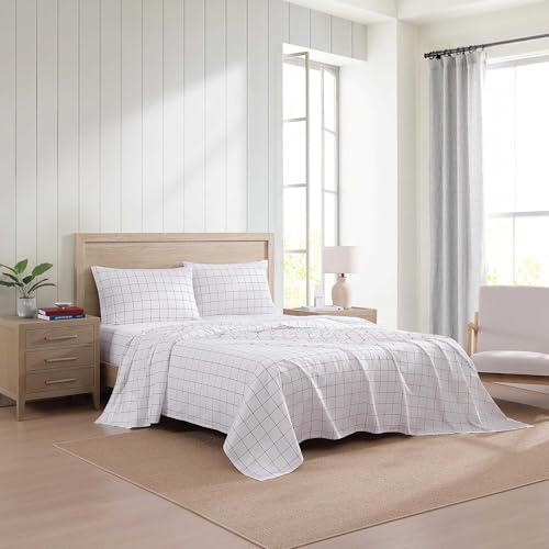 Image of Tommy Hilfiger - Sheet Set, Cotton Percale Bedding with Matching Pillowcases, Crisp & Cool, Premium Quality Home Essentials (Glasgow Windowpane Blue, Queen)