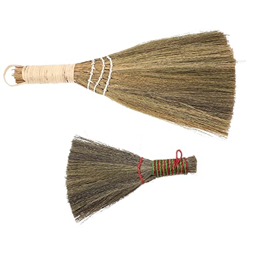 GOOHOCHY 2pcs Hand Cleaning Broom Office Broom Manual Broom Desk Broom Office Desk Chinese Broom Desk Decor Broom for Office Halloween Accessories Brooms Decorations Straw Heavy
