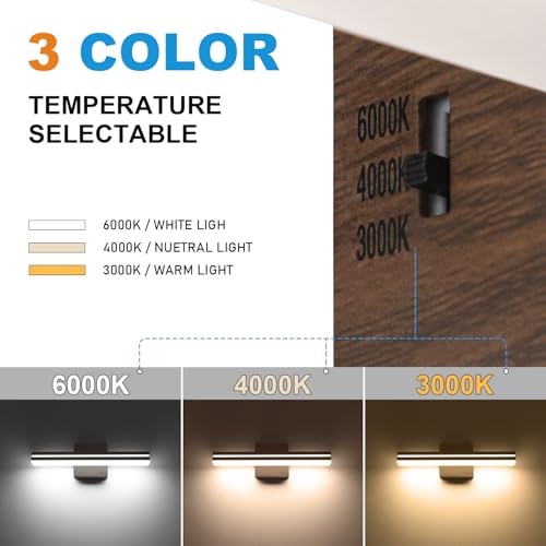 Image of SineRise LED Modern Bathroom Vanity Light Fixtures (16-Inch, 3000K /4000K /6000K, Dimmable), Brown Wood Painted Modern Acrylic Bathroom Wall Lighting Fixtures Over Mirror